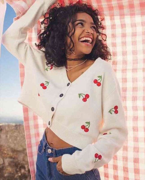 knit cardigan sweaters women long sleeve v neck casual loose cherry print crop coats female spring autumn clothes, White;black
knit cardigan sweaters women long sleeve v neck casual loose cherry print crop coats female spring autumn clothes, White;black