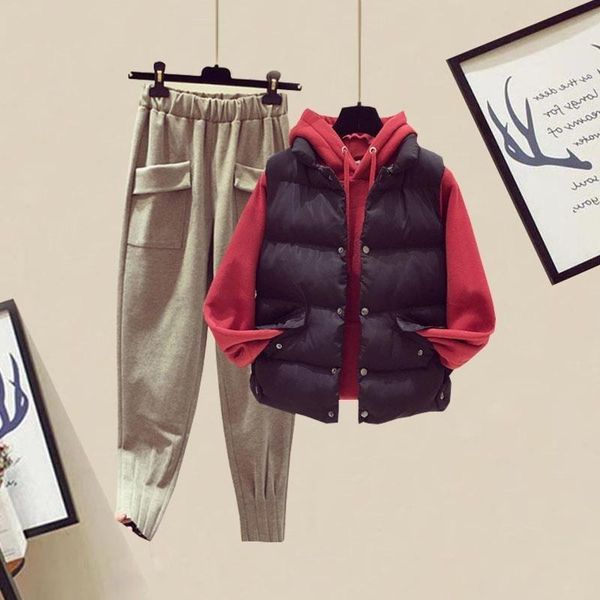 women's two piece pants 2021 fashion winter jacket outfits for women three sets casual hooded warm coats and vest + loose female suit, White
women's two piece pants 2021 fashion winter jacket outfits for women three sets casual hooded warm coats and vest + loose female suit, White