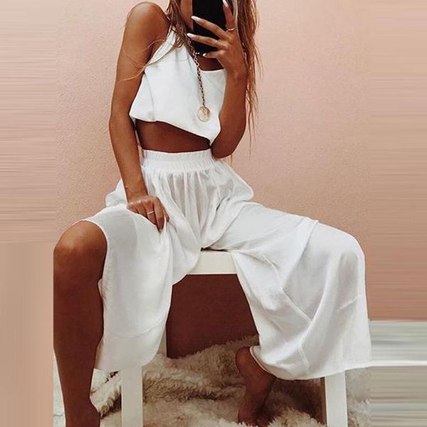 women's two piece pants clothing 2021 casual fashion set lady solid loose suspender crop and long wide leg suit summer beach, White
women's two piece pants clothing 2021 casual fashion set lady solid loose suspender crop and long wide leg suit summer beach, White