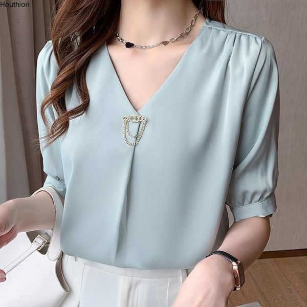 women's blouses & shirts chiffon slim fashion short sleeve casual blouse solid color metal sheets v-neck pullover summer houthion, White
women's blouses & shirts chiffon slim fashion short sleeve casual blouse solid color metal sheets v-neck pullover summer houthion, White