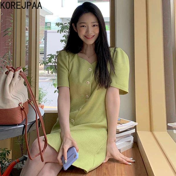 korejpaa women dress summer elegant temperament square neck avocado green single-breasted loose puff sleeve tweed vestidos 210526, Black;gray
korejpaa women dress summer elegant temperament square neck avocado green single-breasted loose puff sleeve tweed vestidos 210526, Black;gray