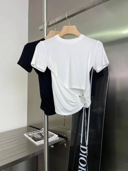 women's t-shirt short-sleeved with metal chain decoration 2021 est fashion, White
women's t-shirt short-sleeved with metal chain decoration 2021 est fashion, White
