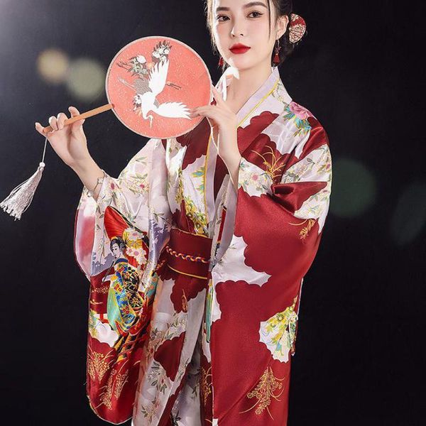ethnic clothing burgundy print women kimono with obi traditional japanese yukata female cosplay costume v-neck stage performance clothe, Red
ethnic clothing burgundy print women kimono with obi traditional japanese yukata female cosplay costume v-neck stage performance clothe, Red