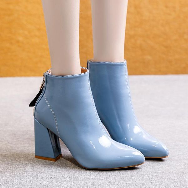 boots pointed toe high heels ankle women fashion patent leather warm booties mujer zipper chunky heel shoes woman, Black
boots pointed toe high heels ankle women fashion patent leather warm booties mujer zipper chunky heel shoes woman, Black