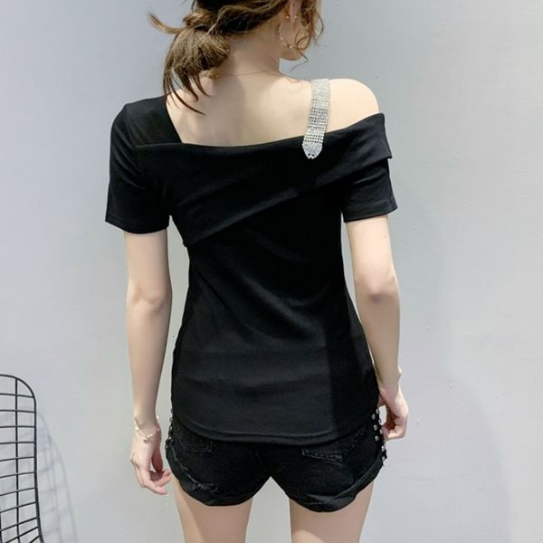 2021 new summer european clothes t-shirt fashion irregularity diamonds chain women off shoulder ropa mujer casual tees t08208l slj, White
2021 new summer european clothes t-shirt fashion irregularity diamonds chain women off shoulder ropa mujer casual tees t08208l slj, White