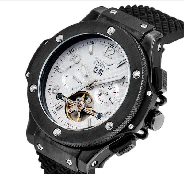 jaragar new style watches mechanical movement mens wrist watch rubber strap white face jr05, Slivery;brown
jaragar new style watches mechanical movement mens wrist watch rubber strap white face jr05, Slivery;brown