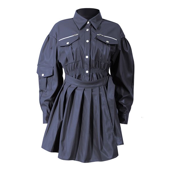 2021 new vintage blue/khaki pu leather woman spring autumn elegant pockets draped mini es for women vestido de mujer cen0, Black;gray
2021 new vintage blue/khaki pu leather woman spring autumn elegant pockets draped mini es for women vestido de mujer cen0, Black;gray