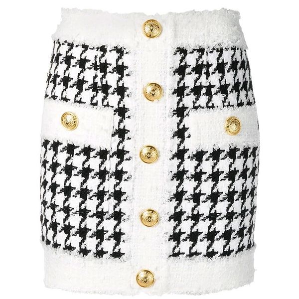 fall winter baroque designer skirt women's fringed lion buttons houndstooth tweed mini skirt 210315, Black
fall winter baroque designer skirt women's fringed lion buttons houndstooth tweed mini skirt 210315, Black