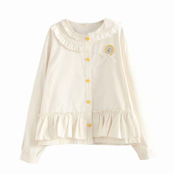 women's blouses & shirts corduroy cartoon embroidery blouse for women 2021 winter long sleeve ruffles neck casual sweet style ladies ba, White
women's blouses & shirts corduroy cartoon embroidery blouse for women 2021 winter long sleeve ruffles neck casual sweet style ladies ba, White