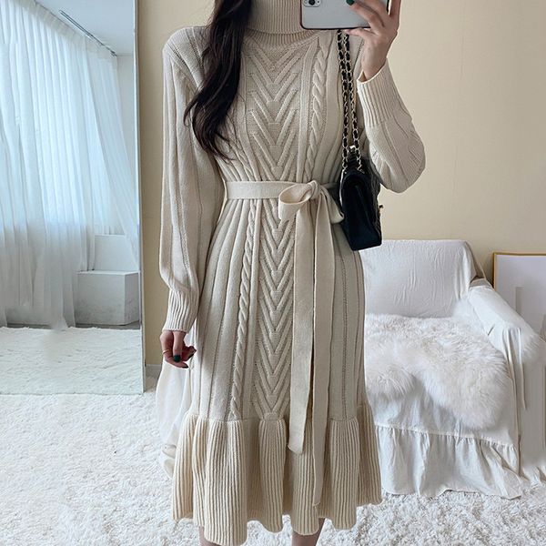 2021 new korean solid turtleneck twist lace up waist hem ruffle thick knitted for women c9sl, Black;gray
2021 new korean solid turtleneck twist lace up waist hem ruffle thick knitted for women c9sl, Black;gray