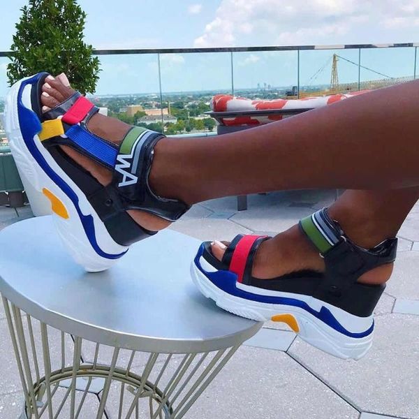 high platform women sandals hook loop mixed color women's shoes platform shoes, Black
high platform women sandals hook loop mixed color women's shoes platform shoes, Black