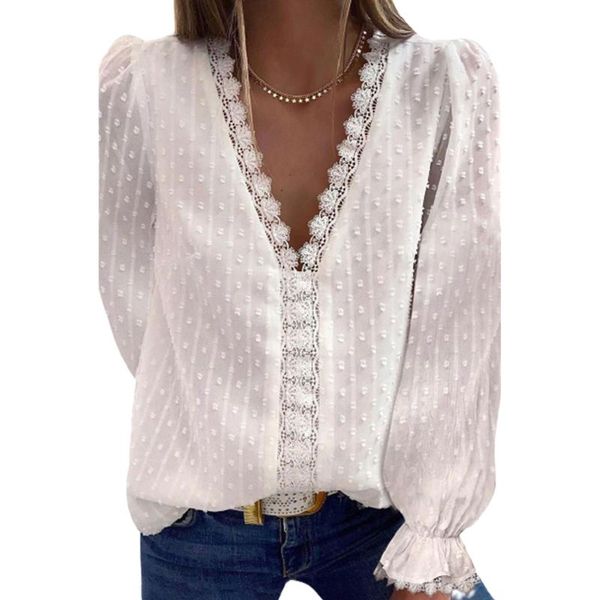 women's blouses & shirts imcute v-neck lace long sleeve chiffon shirt elegant slim flare pompon pullover spring/autumn street fashion, White
women's blouses & shirts imcute v-neck lace long sleeve chiffon shirt elegant slim flare pompon pullover spring/autumn street fashion, White