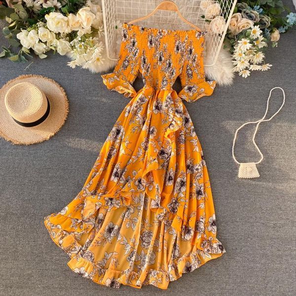 summer seaside holiday style floral womens dress long goddess slash neck high waist was thin irregular ruffled ml851, Black;gray
summer seaside holiday style floral womens dress long goddess slash neck high waist was thin irregular ruffled ml851, Black;gray