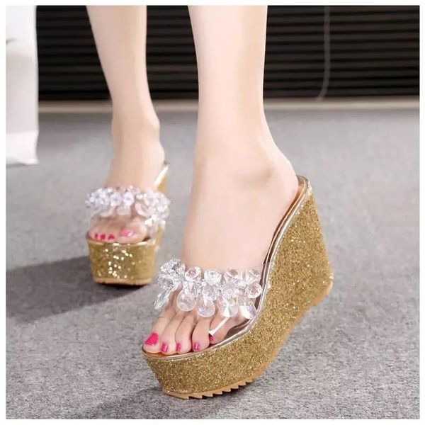 slippers women sandals summer transparent crystal women high heels platform slippers open toe wedge gold new, Black
slippers women sandals summer transparent crystal women high heels platform slippers open toe wedge gold new, Black