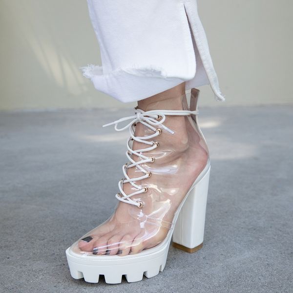 2021 new summer peep toe ankle sandals boots transparent cross-tied crystal square heels womens 10cm high heels shoes woman, Black
2021 new summer peep toe ankle sandals boots transparent cross-tied crystal square heels womens 10cm high heels shoes woman, Black