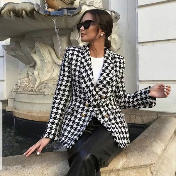 2021 new women's suit collar double breasted fashion short autumn long sleeve slim plaid jacket female office coat 2i68, Black;brown
2021 new women's suit collar double breasted fashion short autumn long sleeve slim plaid jacket female office coat 2i68, Black;brown