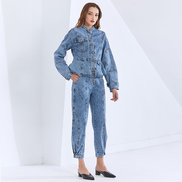 Casual Denim Two Piece Set For Women O Neck Long Sleeve Jacket High Waist Wide Leg Pants Loose Female Sets 2021 New, Blue
Casual Denim Two Piece Set For Women O Neck Long Sleeve Jacket High Waist Wide Leg Pants Loose Female Sets 2021 New, Blue