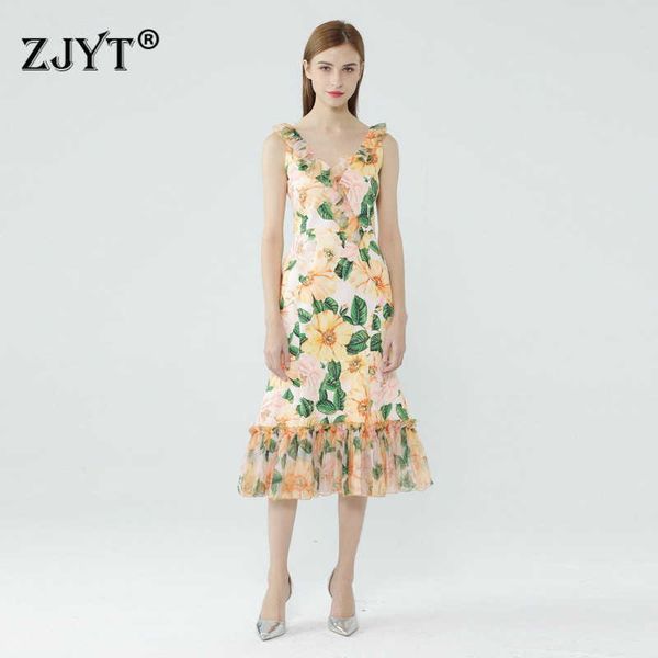 summer style runway fashion floral print chiffon dress women elegant ruffle sleeveless robe femme midi party vestidos 210601, Black;gray
summer style runway fashion floral print chiffon dress women elegant ruffle sleeveless robe femme midi party vestidos 210601, Black;gray