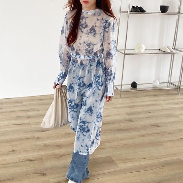 women's blouses & shirts long blouse shirt women 2021 sping blue tie dye lace up back chiffon oversize casual korean fashion chic clot, White
women's blouses & shirts long blouse shirt women 2021 sping blue tie dye lace up back chiffon oversize casual korean fashion chic clot, White