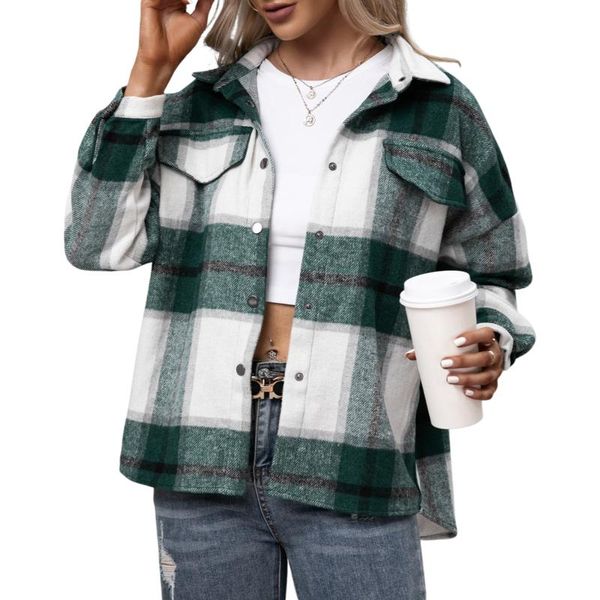 women's jackets button down lapel jacket, casual long sleeve plaid print loose shirt coat, Black;brown
women's jackets button down lapel jacket, casual long sleeve plaid print loose shirt coat, Black;brown