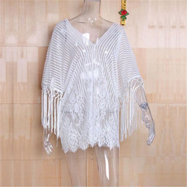 women's swimwear summer women white lace tassel crochet bikini cover up beach swimsuit, White;black
women's swimwear summer women white lace tassel crochet bikini cover up beach swimsuit, White;black