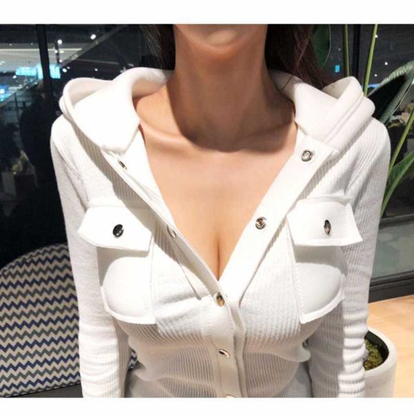 autumn hooded women sweatshirts white solid button knitted v-neck slim lady hoodies outwear coat 210601, Black
autumn hooded women sweatshirts white solid button knitted v-neck slim lady hoodies outwear coat 210601, Black