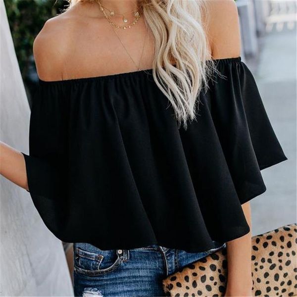 2021 women solid color shirts off shoulder solid ruffle slim crop blouse casual summer shirt, White
2021 women solid color shirts off shoulder solid ruffle slim crop blouse casual summer shirt, White