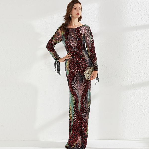 women's evening party dresses scoop neckline long sleeves tassels sequined elegant mermaid maxi prom gown, White;black
women's evening party dresses scoop neckline long sleeves tassels sequined elegant mermaid maxi prom gown, White;black