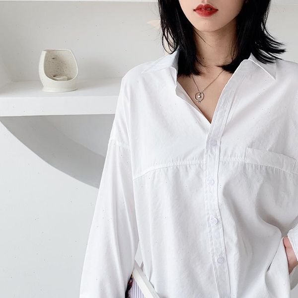 women blouses 2021 fashion long sleeve turn down collar office shirt casual leisure blouse shirt plus size blusas femininas, White
women blouses 2021 fashion long sleeve turn down collar office shirt casual leisure blouse shirt plus size blusas femininas, White