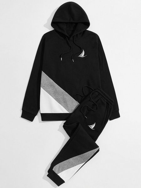 men boat embroidery contrast panel drawstring thermal hoodie & sweatpants 18m0#, Gray
men boat embroidery contrast panel drawstring thermal hoodie & sweatpants 18m0#, Gray