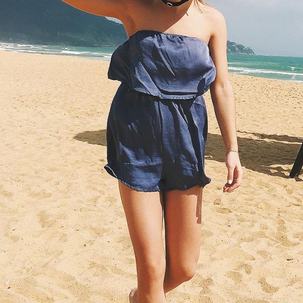 women's jumpsuits & rompers summer women beach jumpsuit club clothes solid strapless female shorts bodysuits backless gray elegant off, Black;white 
women's jumpsuits & rompers summer women beach jumpsuit club clothes solid strapless female shorts bodysuits backless gray elegant off, Black;white