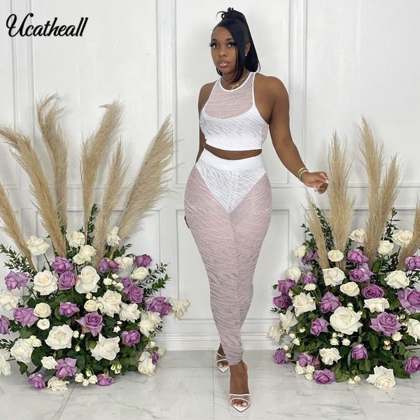 women's two piece pants solid summer beach wear 2 set women hollow out mesh sleeveless vest and party outfit, White
women's two piece pants solid summer beach wear 2 set women hollow out mesh sleeveless vest and party outfit, White
