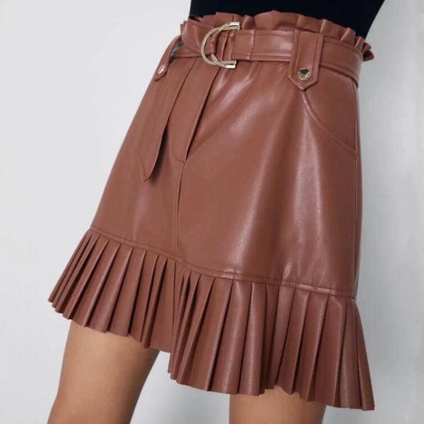 2021 new women high waist faux mini pleated autumn a line pu leather irregular female elegant belt short skirt fladas h71e, Black
2021 new women high waist faux mini pleated autumn a line pu leather irregular female elegant belt short skirt fladas h71e, Black