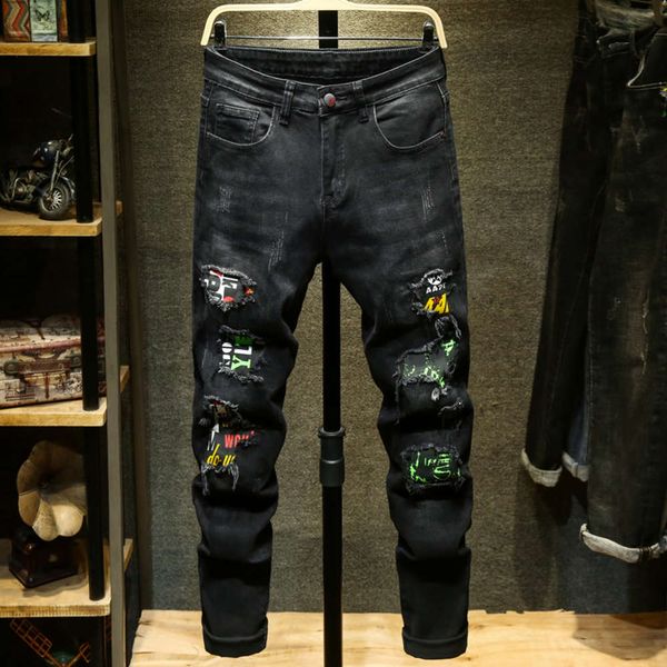 new jeans men's style personality slim long pants hole patch fashion brand youth, Blue
new jeans men's style personality slim long pants hole patch fashion brand youth, Blue