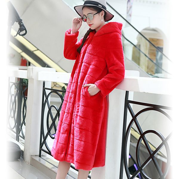 rex rabbit in hoodie fur coat size n36 g3jx, Black