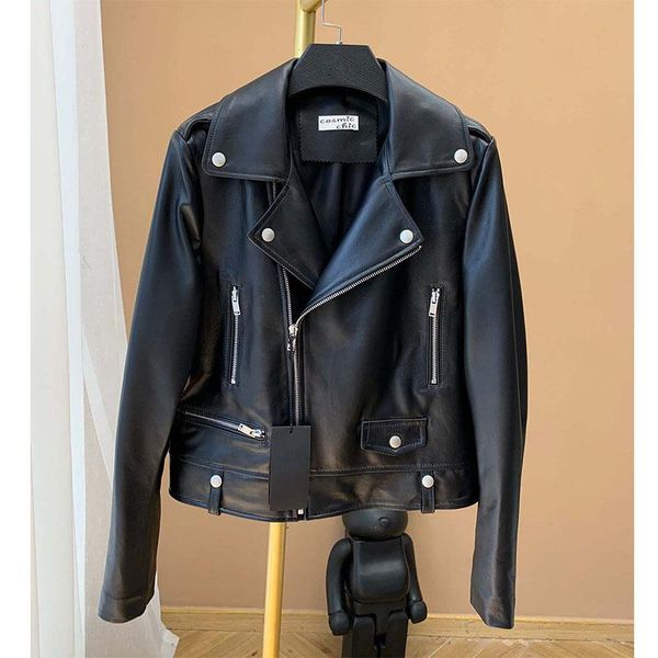 women's leather & faux autumn women sheep jacket long sleeve turn down collar metal button gothic loose streetwear motorcycle jackets, Black
women's leather & faux autumn women sheep jacket long sleeve turn down collar metal button gothic loose streetwear motorcycle jackets, Black