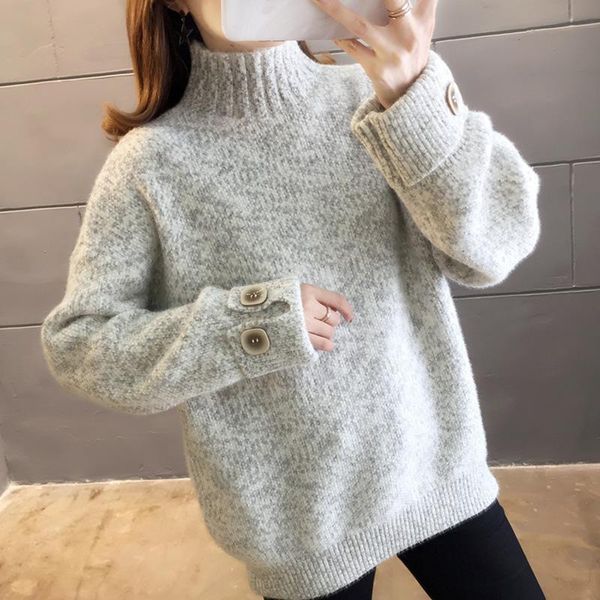 women's sweaters thicken warm button knitted turtleneck women sweater long-sleeved loose casual all match female pulls outwear coats, White;black
women's sweaters thicken warm button knitted turtleneck women sweater long-sleeved loose casual all match female pulls outwear coats, White;black