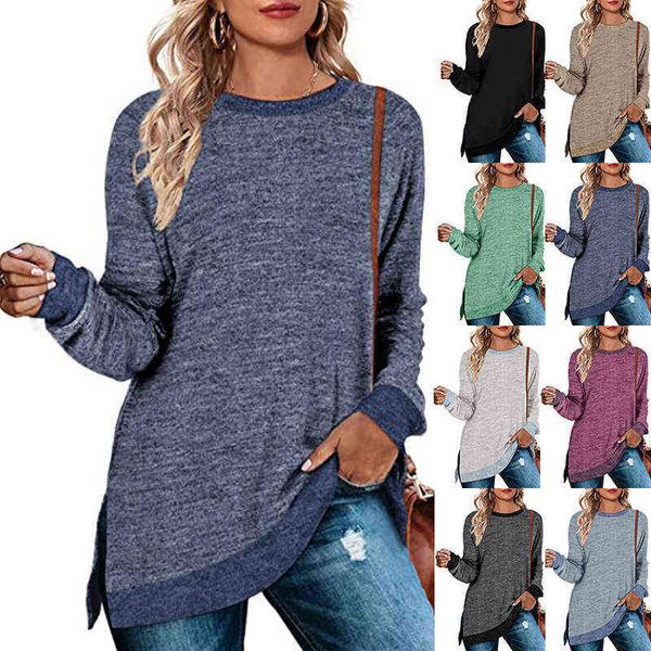 kou chu women's long sleeve round neck color matching split loose casual pullover t-shirt, White
kou chu women's long sleeve round neck color matching split loose casual pullover t-shirt, White