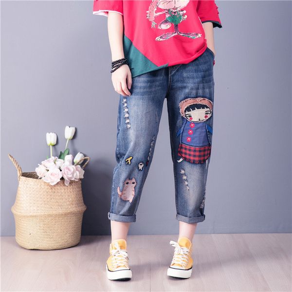2021 new women spring summer high waist cartoon girl embroidery ripped vintage denim female casual ankle length trouser aygy, Blue
2021 new women spring summer high waist cartoon girl embroidery ripped vintage denim female casual ankle length trouser aygy, Blue
