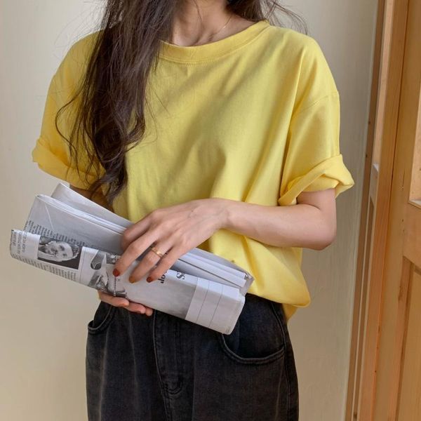 women's t-shirt yellow summer t-shirts women short sleeve o-neck solid casual cotton korean loose bright shirts basic vintage harajuku, White
women's t-shirt yellow summer t-shirts women short sleeve o-neck solid casual cotton korean loose bright shirts basic vintage harajuku, White
