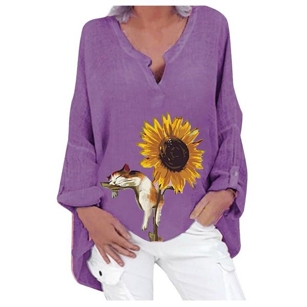 women's blouses & shirts cat sunflower print women casual loose v neck long sleeve ladies cotton autumn bottoming shirt, White
women's blouses & shirts cat sunflower print women casual loose v neck long sleeve ladies cotton autumn bottoming shirt, White