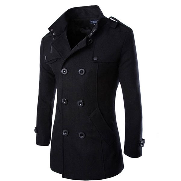 fashion autumn winter warm fleece men's slim woolen coat double-breasted long men's windbreaker jacket wool woolen coat 211122, Black
fashion autumn winter warm fleece men's slim woolen coat double-breasted long men's windbreaker jacket wool woolen coat 211122, Black