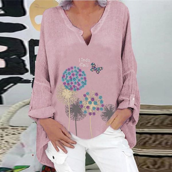 women's blouses & shirts women blouse plus size cotton linen dandelion print casual loose v neck long sleeve shirt summer blusas y cam, White
women's blouses & shirts women blouse plus size cotton linen dandelion print casual loose v neck long sleeve shirt summer blusas y cam, White