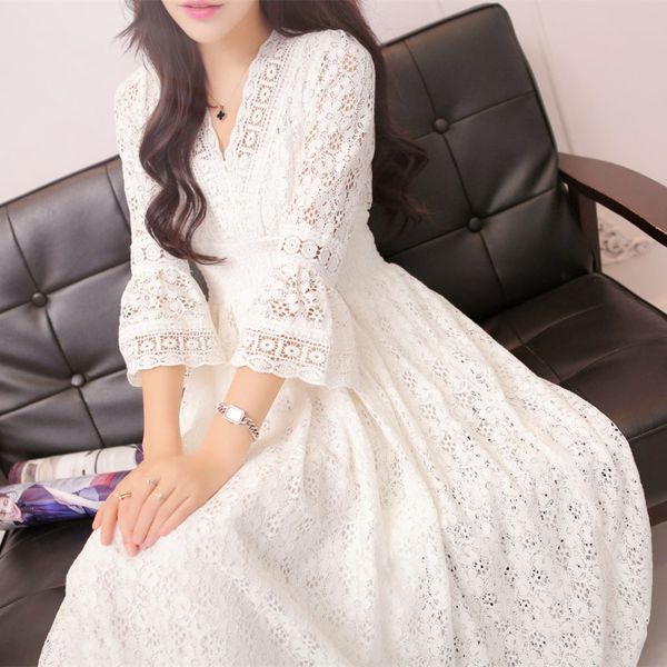 dress liberjog women lace v-neck vintage white elasticity waist flare sleeve loose beach vestidos woman spring autumn c0304, Black;gray
dress liberjog women lace v-neck vintage white elasticity waist flare sleeve loose beach vestidos woman spring autumn c0304, Black;gray