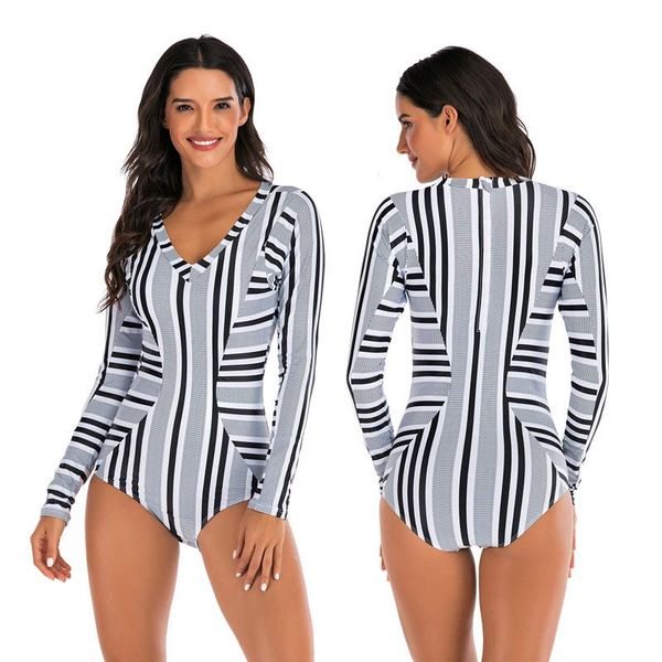 bikinis set one piece swimsuits for women,sun protection long sleeve rash guards surfing beachwear back zip compression swimwear bodysuit