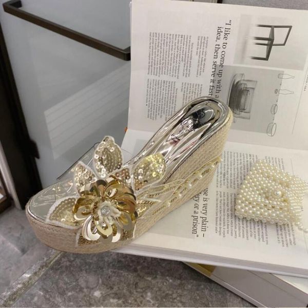 new summer high heeled flower transparent women's sandals pumps shoes, Black