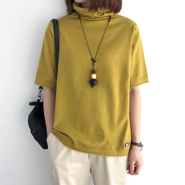 turtleneck solid knitted women t-shirts loose casual all match female pulls outwear tees, White 
turtleneck solid knitted women t-shirts loose casual all match female pulls outwear tees, White