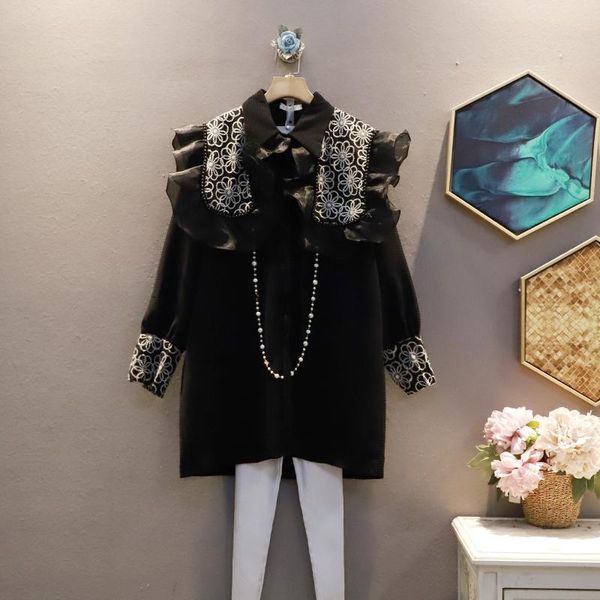 casual dresses 2021 autumn black organza ruffled oversized long sleeve shirt midi dress french jacquard shawl and two pieces, Black;gray
casual dresses 2021 autumn black organza ruffled oversized long sleeve shirt midi dress french jacquard shawl and two pieces, Black;gray