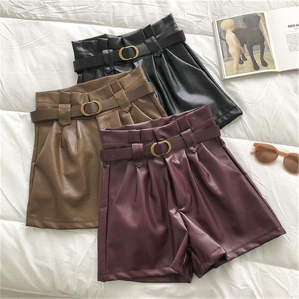 women's shorts 2021 autumn winter women pu casual high waist leather ladies all match a line wide leg outwears with belt, White;black
women's shorts 2021 autumn winter women pu casual high waist leather ladies all match a line wide leg outwears with belt, White;black