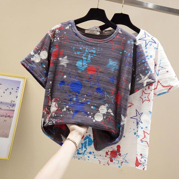 women's t-shirt summer korean commuter round neck print graffiti short-sleeved style thin loose female shirts de431, White
women's t-shirt summer korean commuter round neck print graffiti short-sleeved style thin loose female shirts de431, White